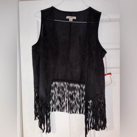 Mossimo Supply Co. Tops - Black Fringe Suede-Look Vest - Women